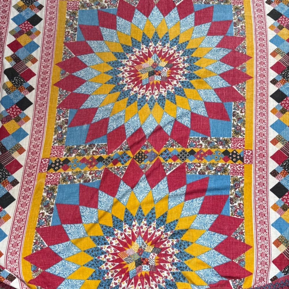 1.a.0.0.0.0.6 Vtg JCPenney Reversible Twin Bedspread 78.5x104 Starburst Fringe